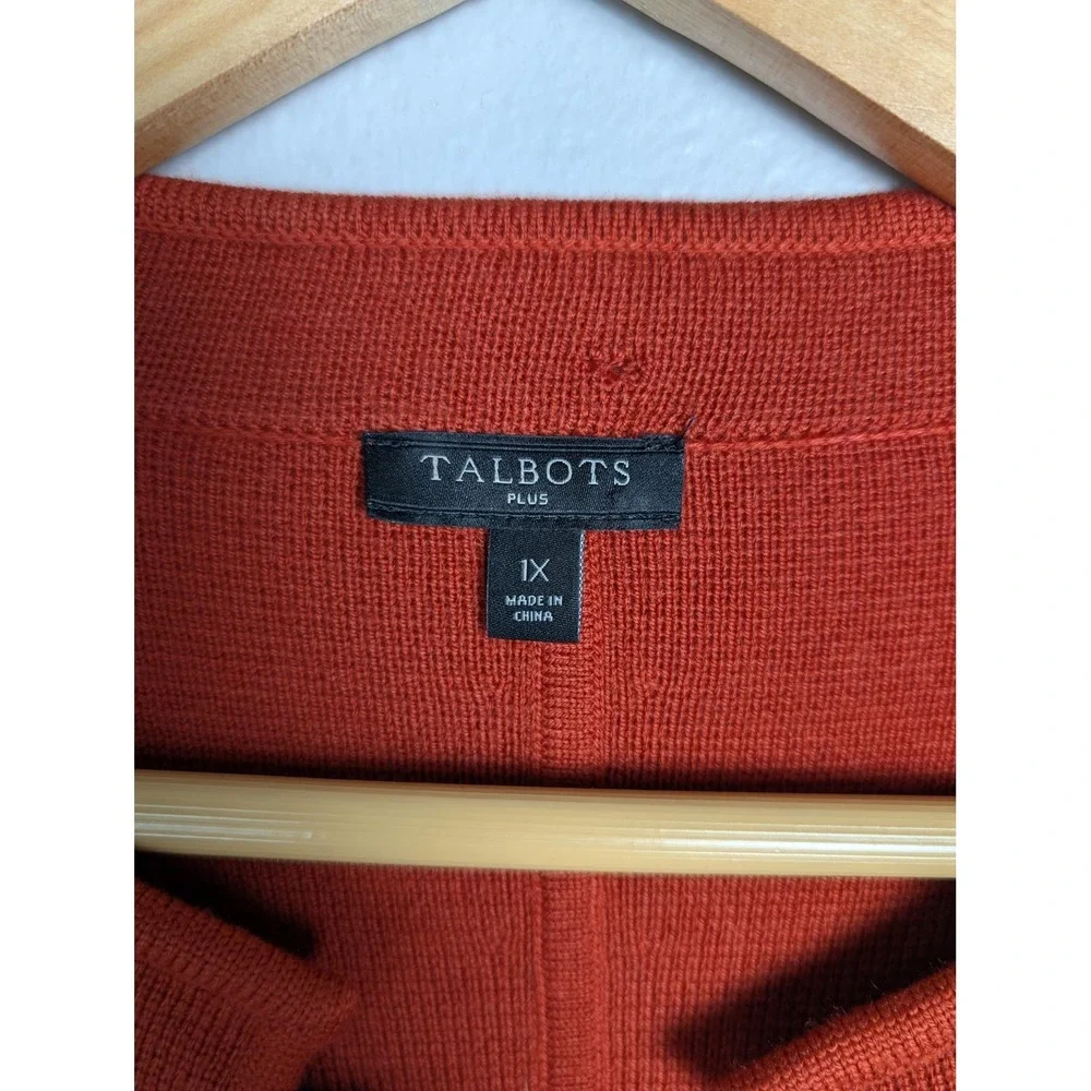 Talbots‎ Cardigan Womens 1X Orange Collarless Crew Neck Pockets Lightweight